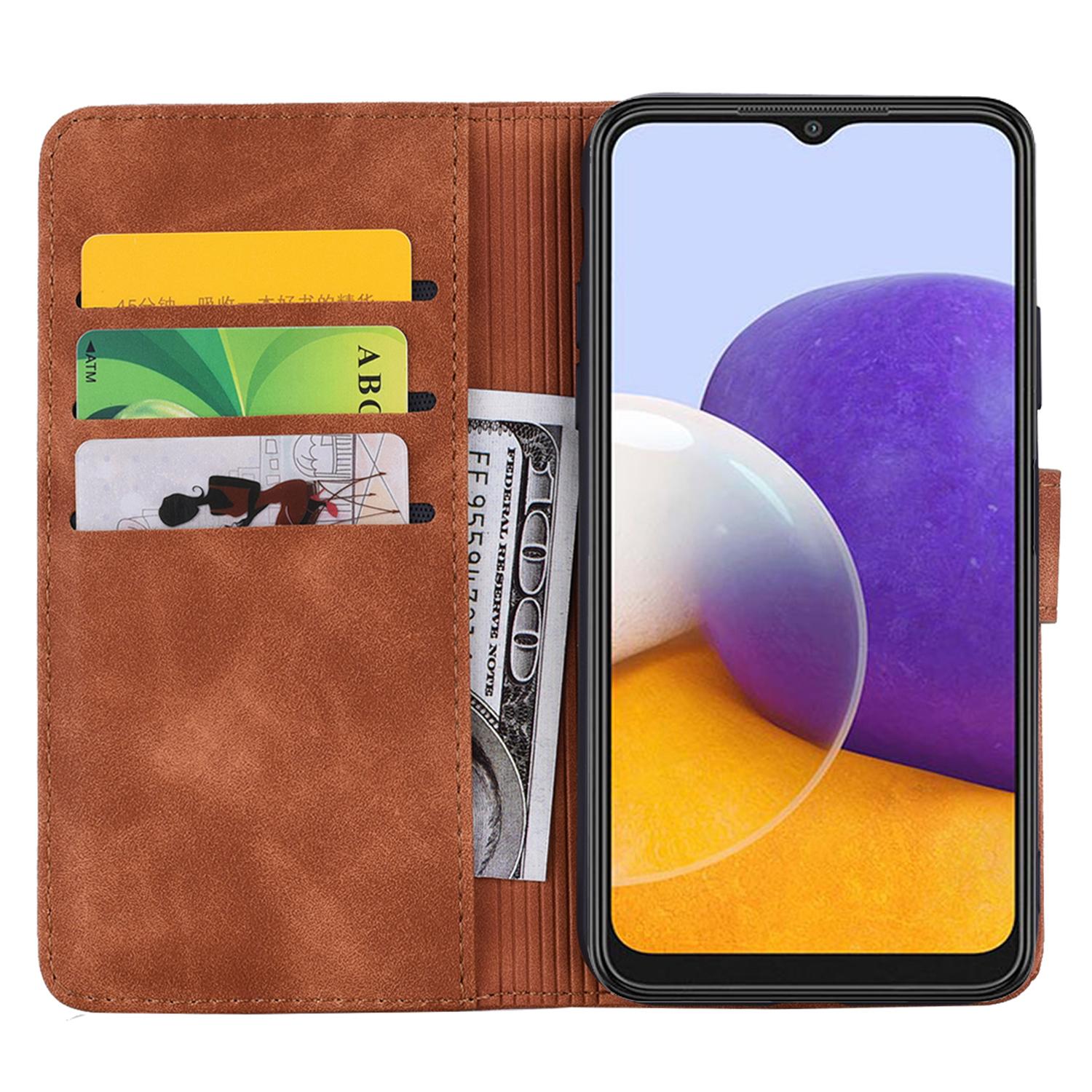 

For Samsung Galaxy A55 5G Case Imprinted Flower Calf Texture Cover Brown