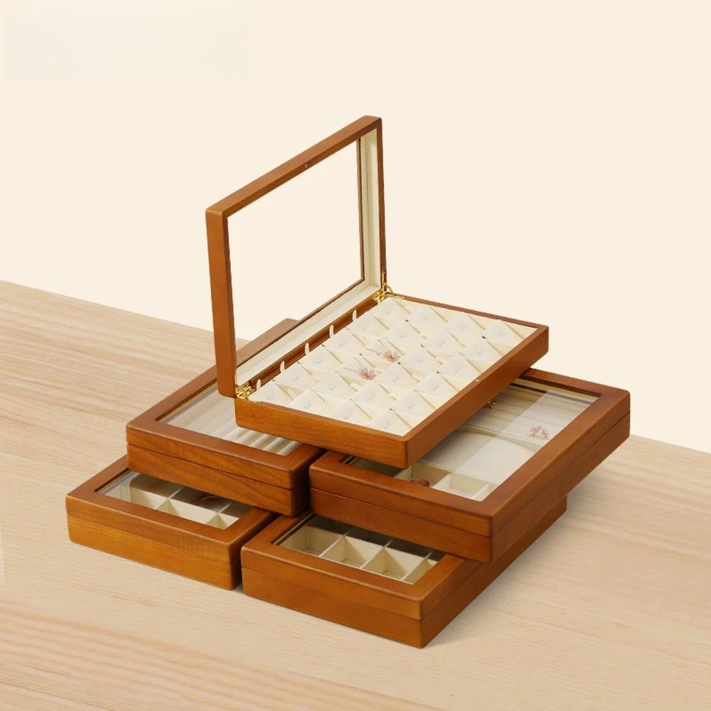 For  Bracelet Necklace Display Case Wooden Ring Earrings Organizer Large Jewelry Storage Box With Cover X007