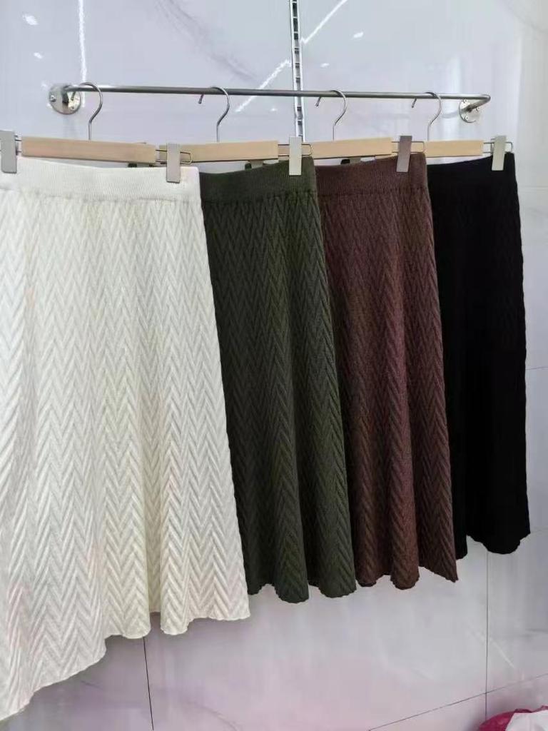 Herbst/Winter A-Linien Strukturierter Lagenstrickrock - Damen Elastischer Bund, Mittellang, Einfarbig