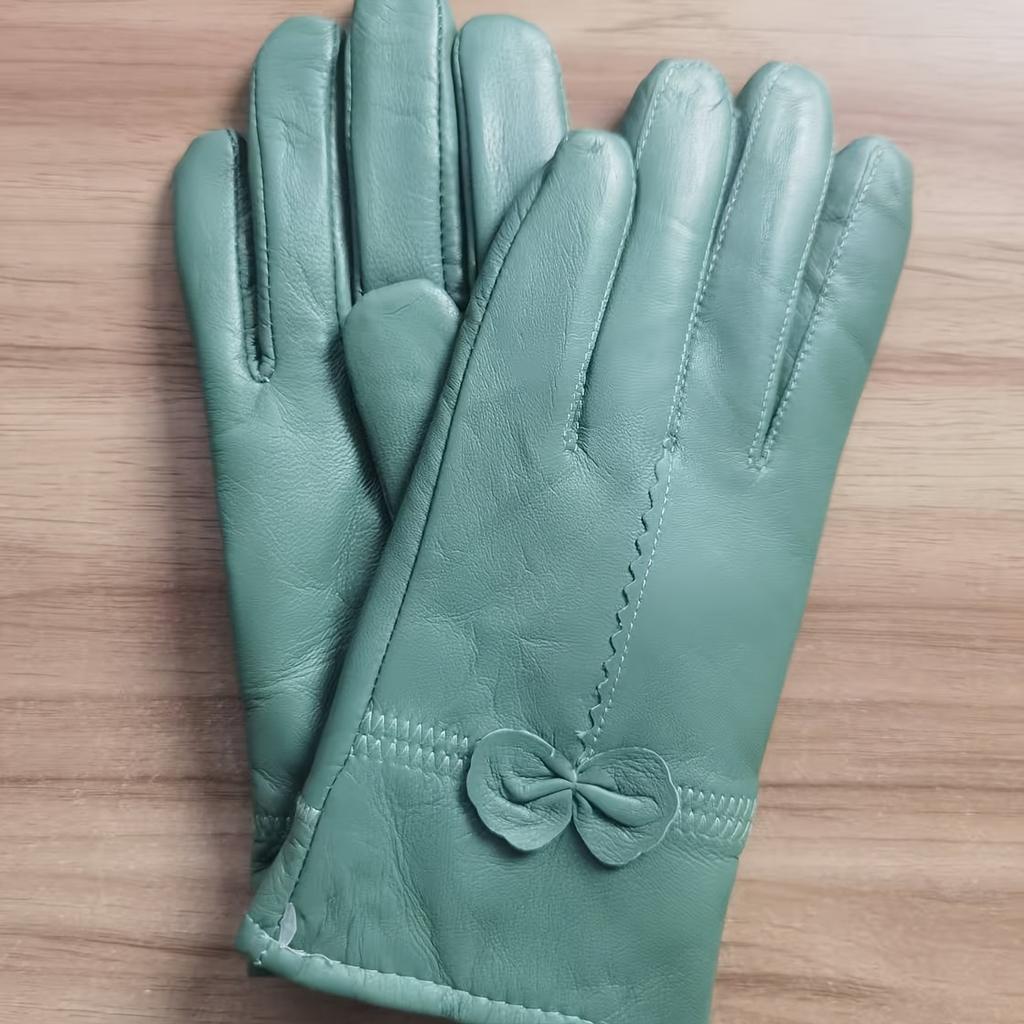 Ladies Leather Gloves Solid Color Autumn Winter Warm Protection Gloves Outdoor Accessories