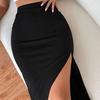 Women Midi Skirt High Waist Side Slit Design Knitting Skirt Solid Color Hip Wrapped Office Lady Skirt Daily Wear