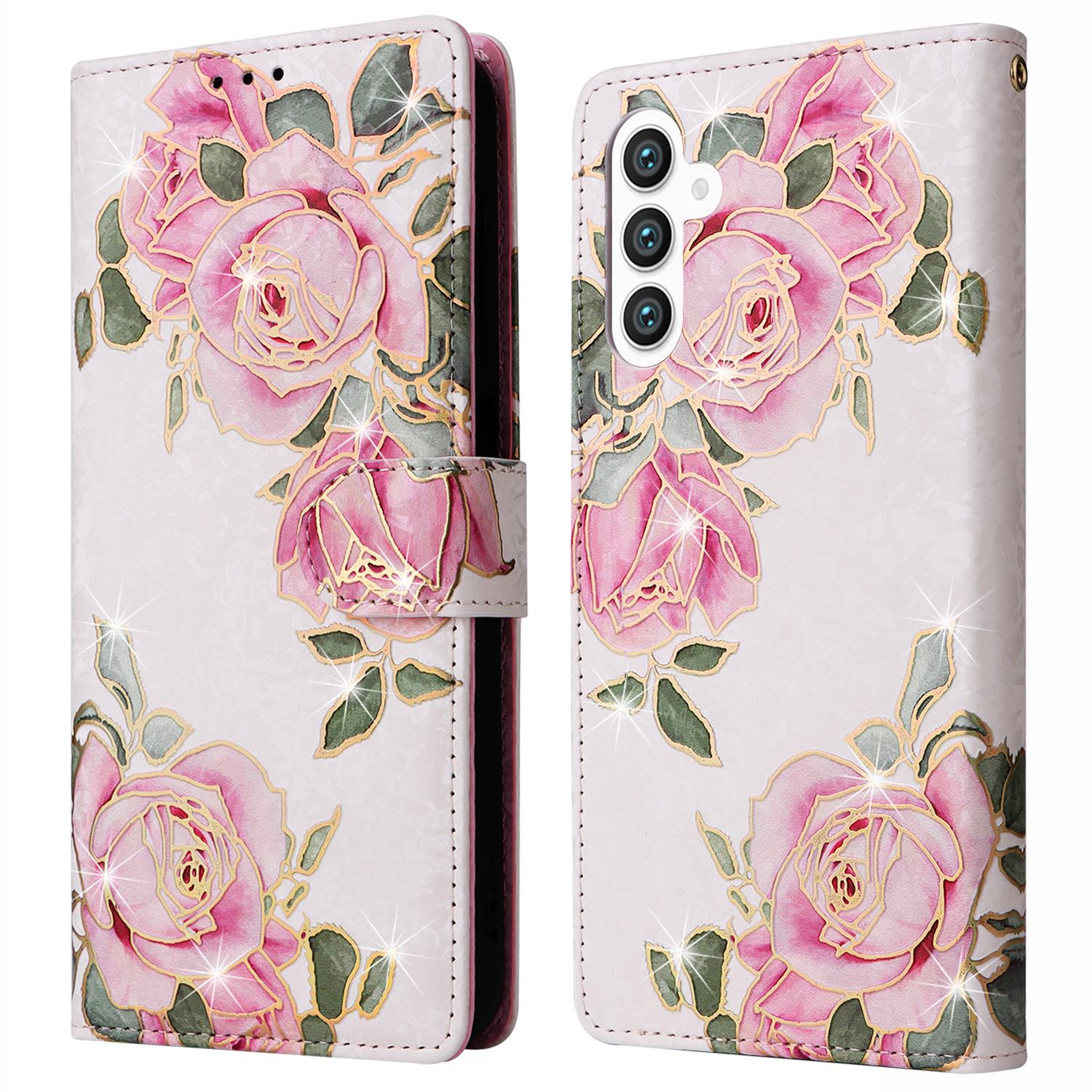 

For Samsung Galaxy S24+ Case RFID Blocking Lacquered Floral Leather Phone Cover Flower