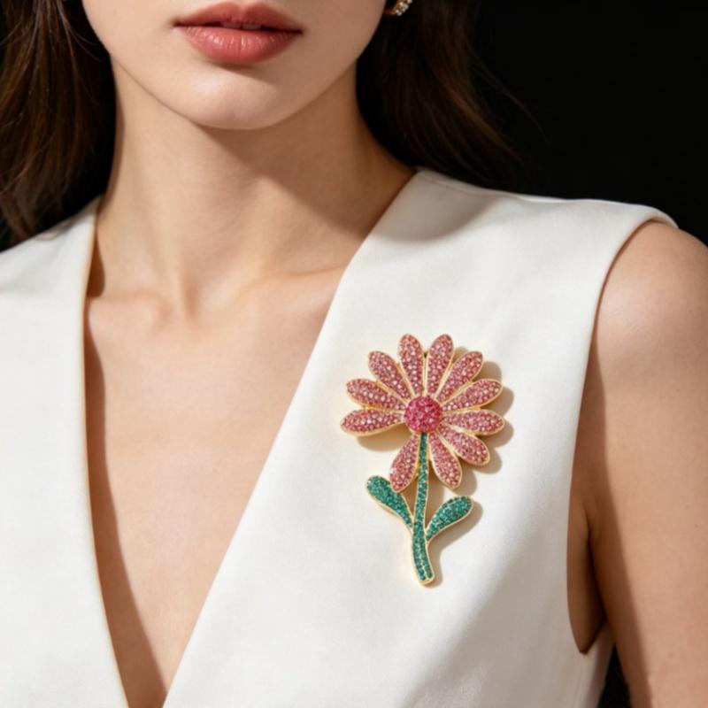 Decorative Rhinestone Flower Brooch for Women Girls Fancy Detail for Every Outfit