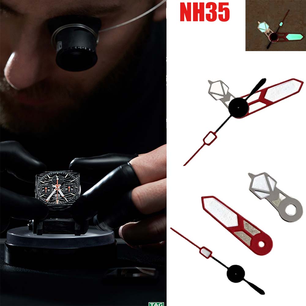 Hot ! Watch Hands Red Silver Needle Green Luminous Watch Modification Accessory for Japan NH35 / NH34/ NH36/4R/7S/ NH70 Movement