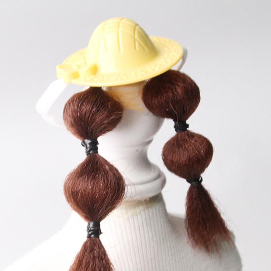 Small Pet Sun Hat Hamster Hat with Double Braids Elastic Strap Adjustable Hat with Wig for Budgies Parrots Roosters Guinea Pigs