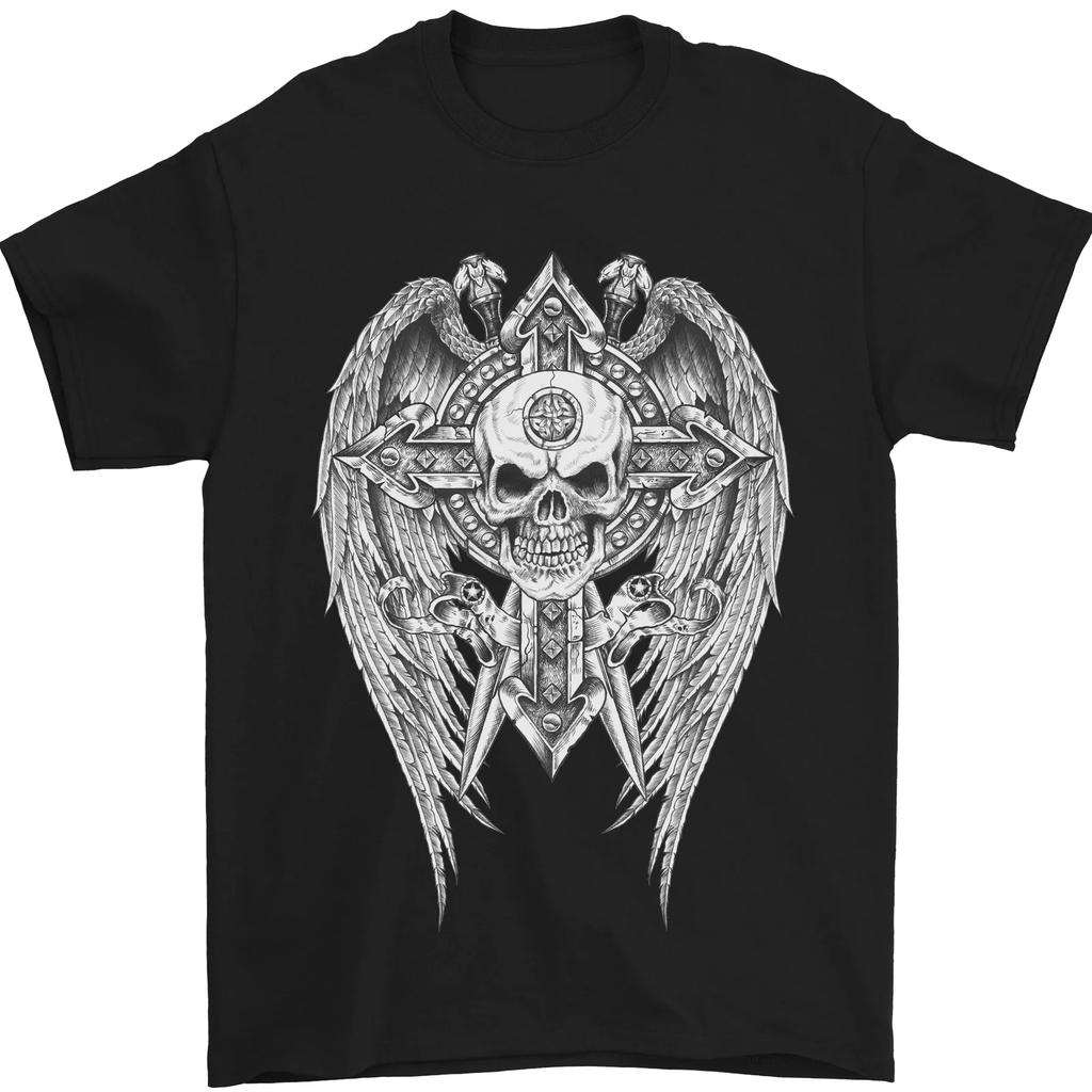 Skull Wings Viking Gothic Wings Gym Biker Mens T-Shirt 100% Cotton