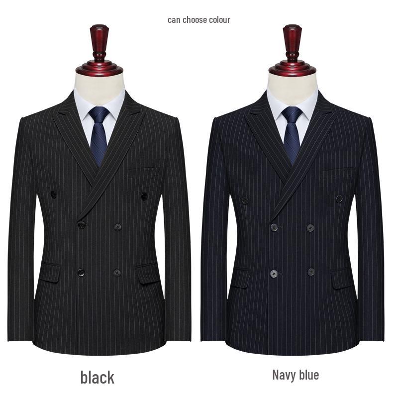Men's Double-Breasted Striped Stretch Suit Set, Loose Fit, Plus Size for Big & Tall, Perfect for Weddings.