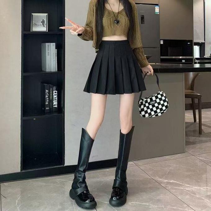 American Retro High-Waist Plaid Woolen Pleated Skirt - Plus Size Autumn/Winter Fashion