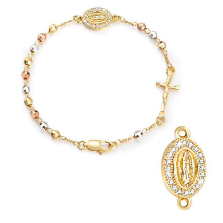 Edelstahl Jungfrau Maria St. Benedikt Kreuz Armband, Perlenkette Armband Damen Religiöser Schmuck