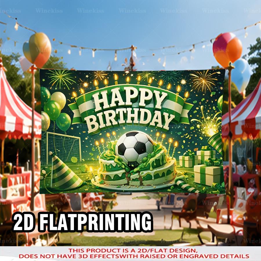 1pc 2D Flat Soccer Theme Happy Birthday Banner Green Party Backdrop Decor Garden Patio Indoor Outdoor Scene Birthday Celebration Photo