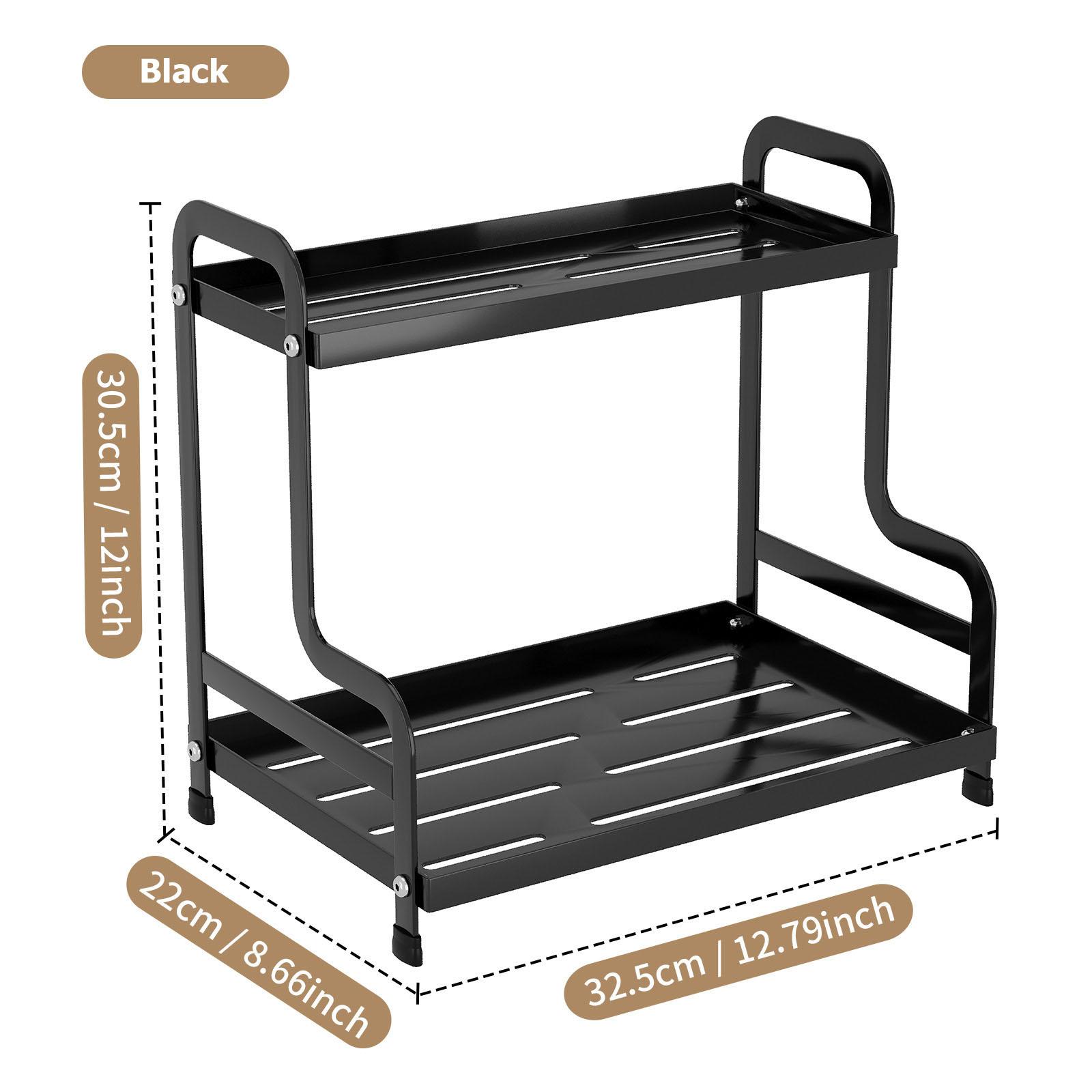 

Двухуровневая полка для специй Индустриальная настольная полка Органайзер для хранения на рабочем столе Подставка для приправ для ванной комнаты, кухни, офиса чёрный