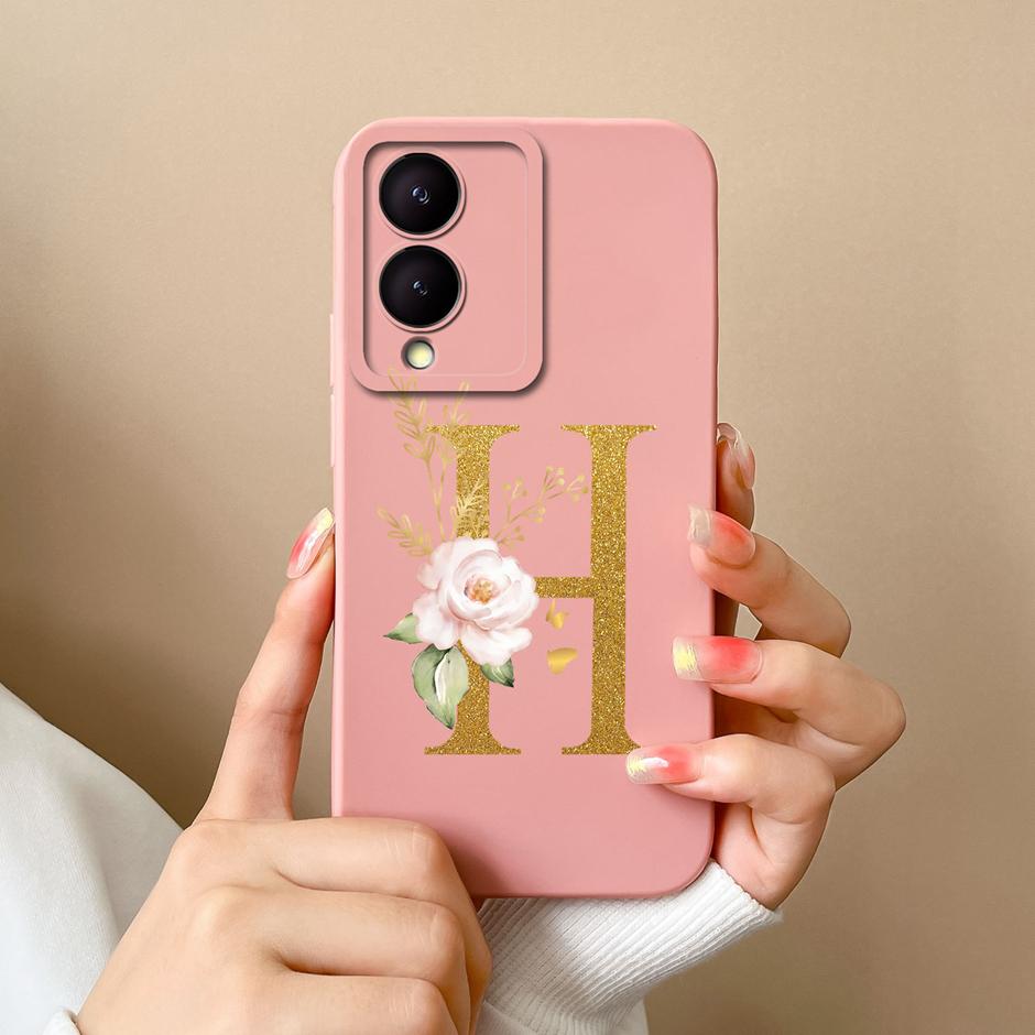 Case For VIVO Y17S 4G A To Z Cute Flower Letter Pattern Smooth Liquid Silicone Shell For VIVOY17S Y17s 4G Fashion Couple Fundas