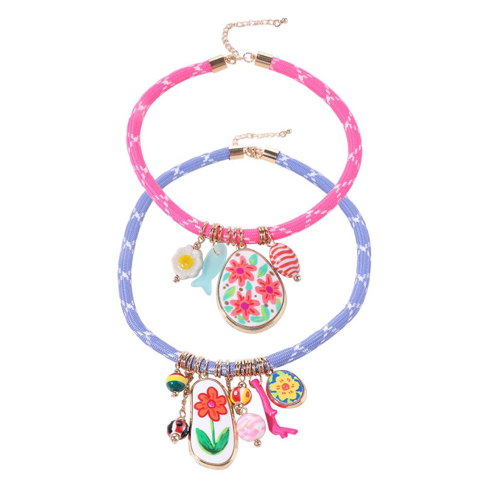 Ethnic Style Resin Flower Pendant Necklace Necklace Set Dopamine Necklace  Women