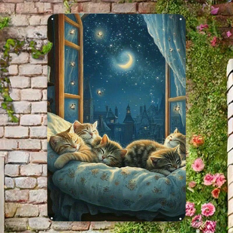 x Inch Vintage Sleeping Cat Iron Sign Elegant Cozy Night Design Home Cafe Bar Garage