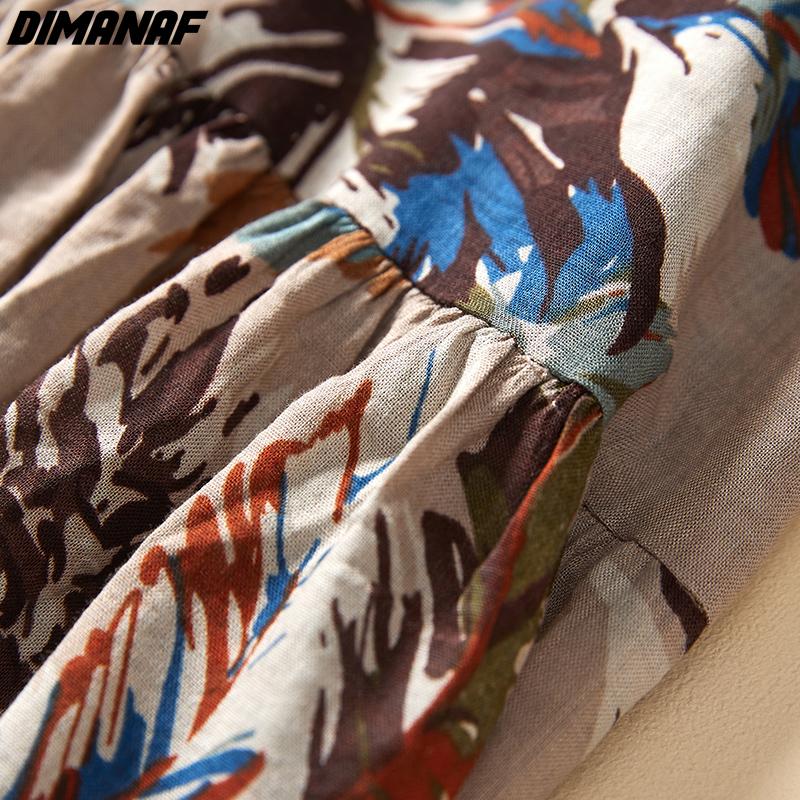 DIMANAF Plus Size Sommerkleid Strand Leinen Blumenmuster Casual Damen Vintage Groß 2022 Neues Kleid O-Ausschnitt Sommerkleid