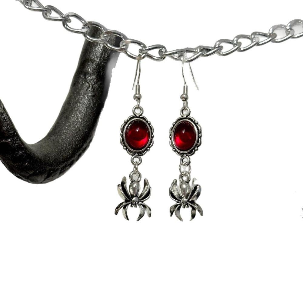 Gothic Punk Red Crystal Spider Long Pendant Earrings for Women Halloween Party Witch Dangle Earrings Jewelry Accessories Gifts