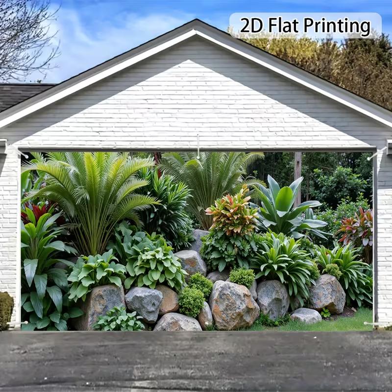 2D Boulder Rock Cycad Tropical Greenery Garage Backdrop Banner 47.2x31.5inch/120*80cm