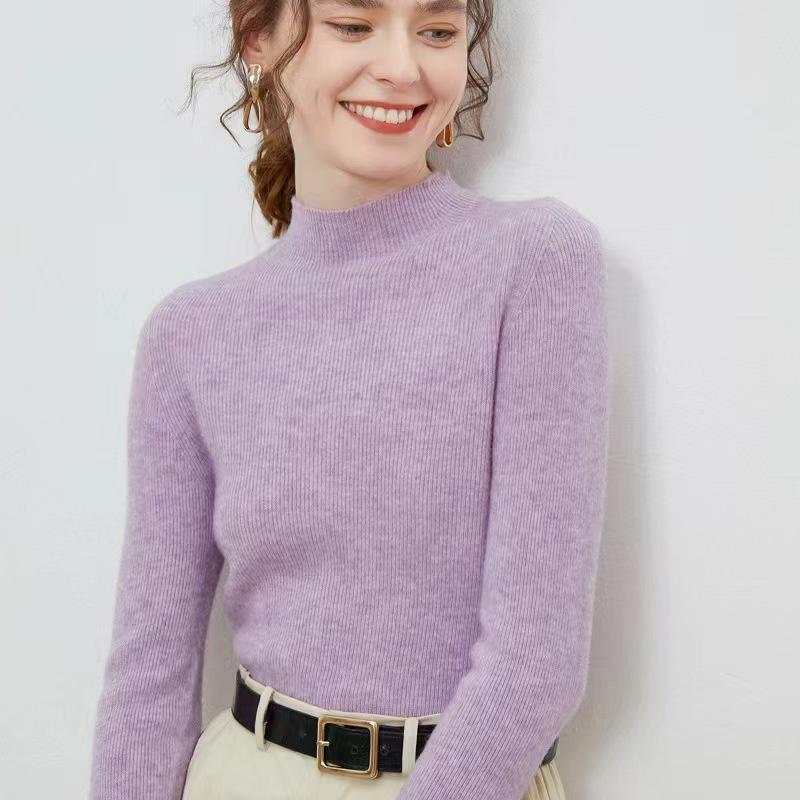 Women's Seamless Pure Wool Half-High Neck Sweater