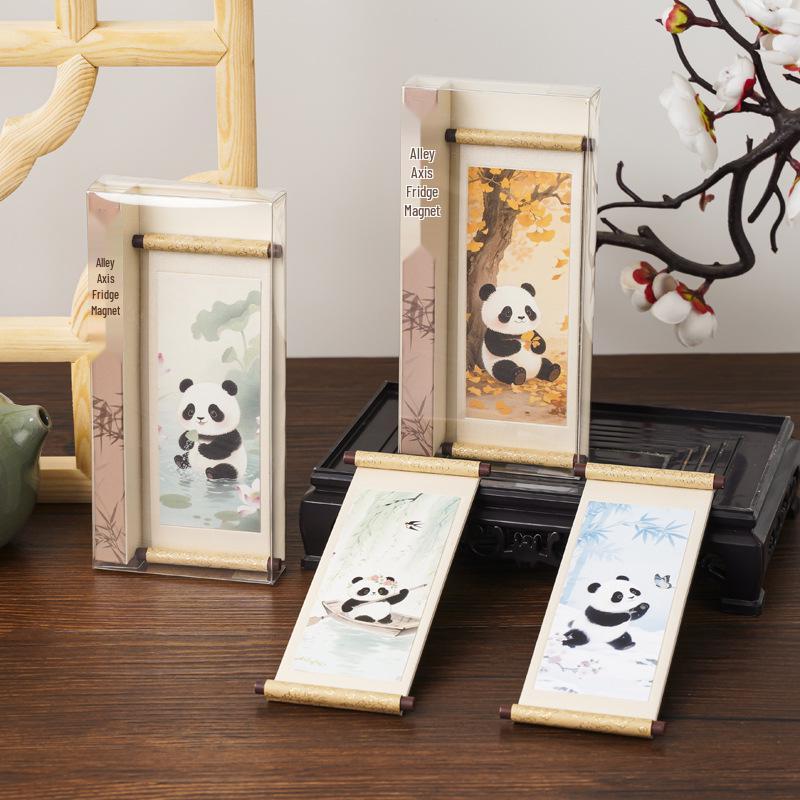 Panda Wooden Scroll Fridge Magnet - Cartoon Cultural Gift Souvenir