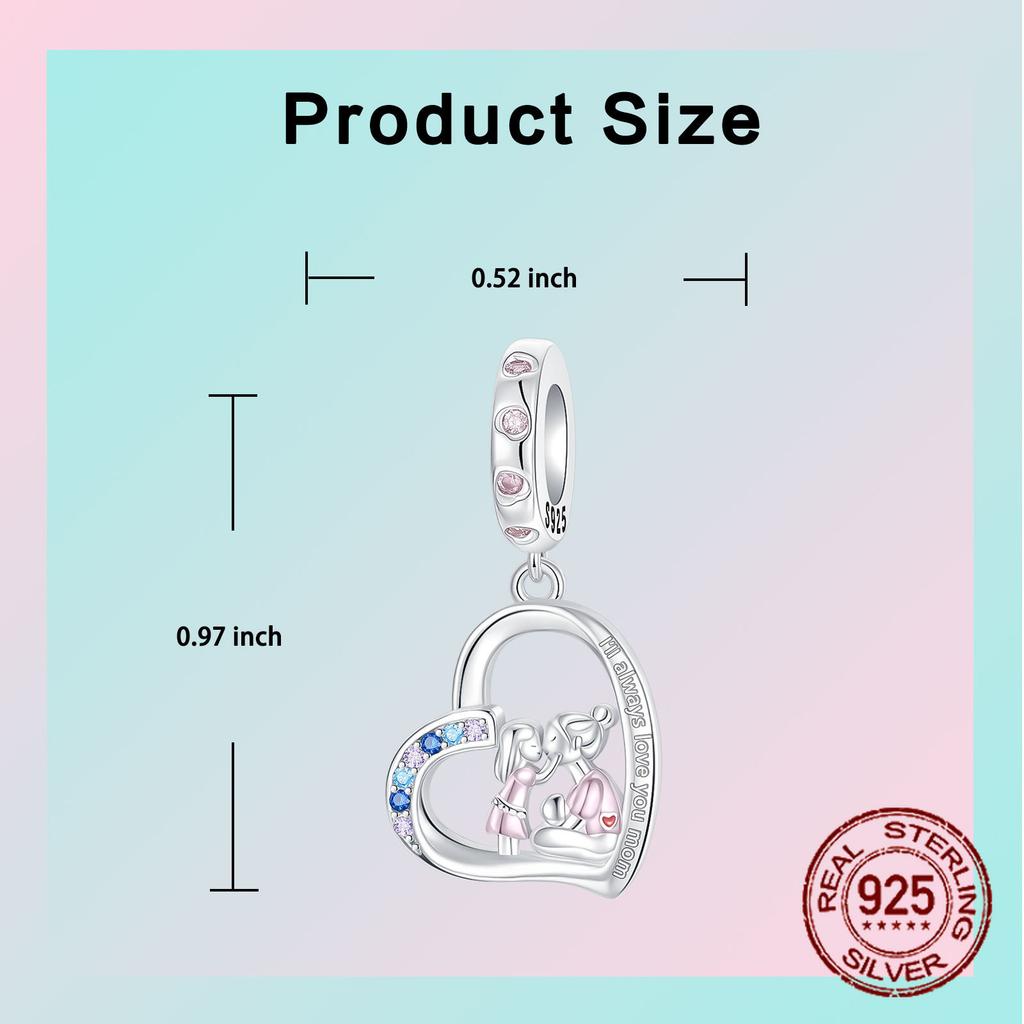 Copper Ill Always Love You Mom Mother and Daughter Pendant Compatible With Authentic Charm Bead Charms Bracelets Women Do It Yourself Jewellery Gift