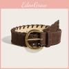 Fashion Solid Color Gold Buckle Women Casual Suede Waist Belt For Use Daily