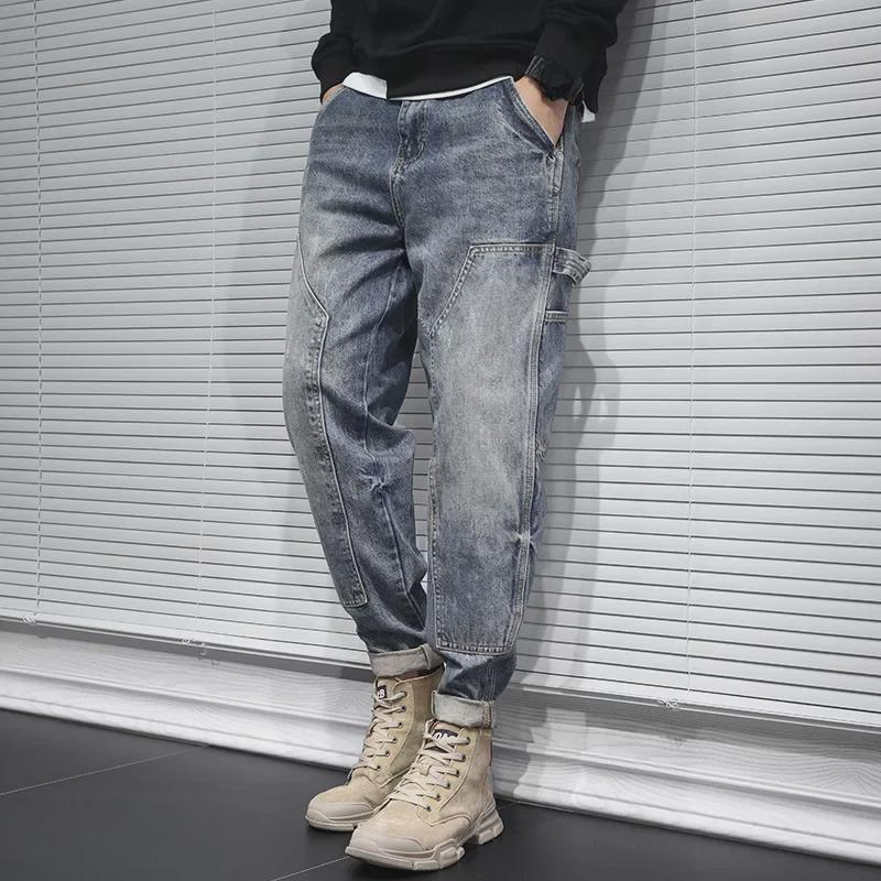 Men's Fashionable Spring & Autumn Straight-Leg Stretch Jeans - Trendy, Loose, Handsome, Casual Harem Style