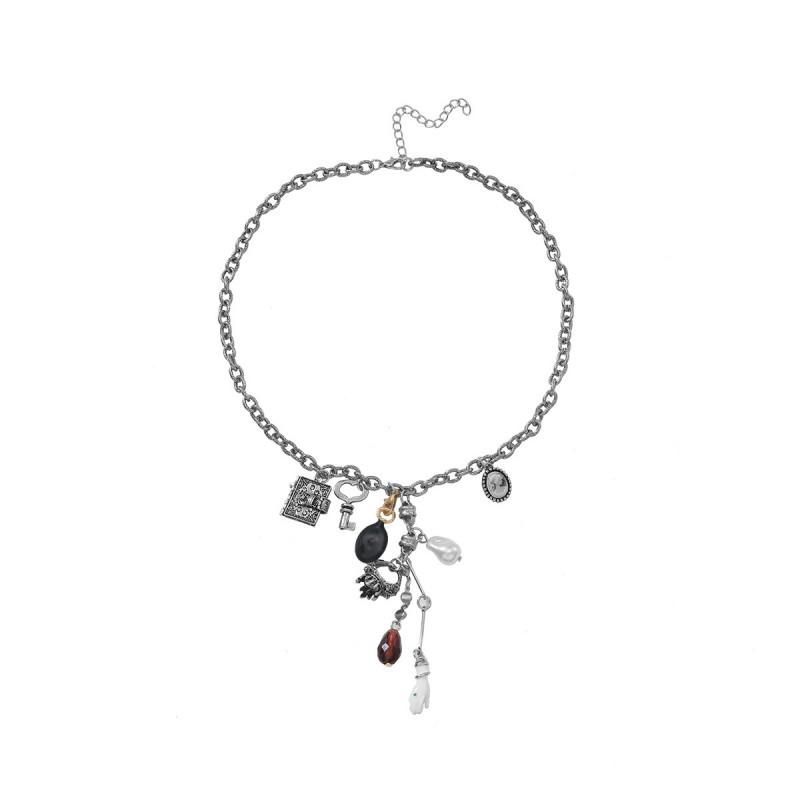 Boho Chic Layered Necklace Women With Heart Book Pearl Charm Pendant Tone Zinc Alloy Chain Silver