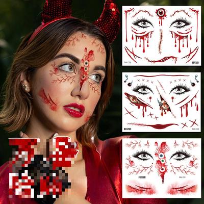 Halloween Face Makeup Temporary Tattoos Horror Bloodiness Face Decoration Sticker Kid's All Saints' Day Funny Fake Sticker