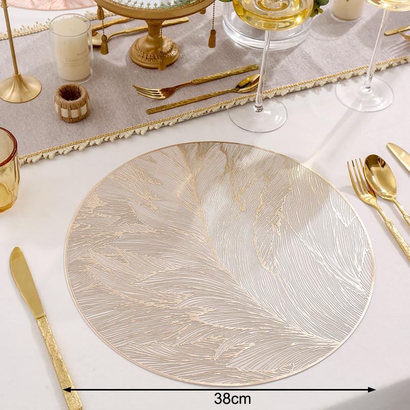 Round Luxury Placemats Non-Slip Table Mats Heat Resistant Pressed Vinyl Place Mats For Dinner Table Decor Kitchen Accessories