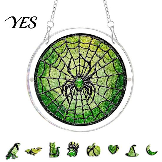 Transparent Stained Glass Halloween Acrylic Puzzle Decor, 2D Ghost Pumpkin Skeleton Hanging Sign, Faux Holiday Spooky Decorations for Party