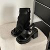 Designer Women's Cool Boots Fashion Belt Buckle Mid-calf Boots 2026Summer New Gladiator Sandals Open-toed Thick Heeled Sandalias