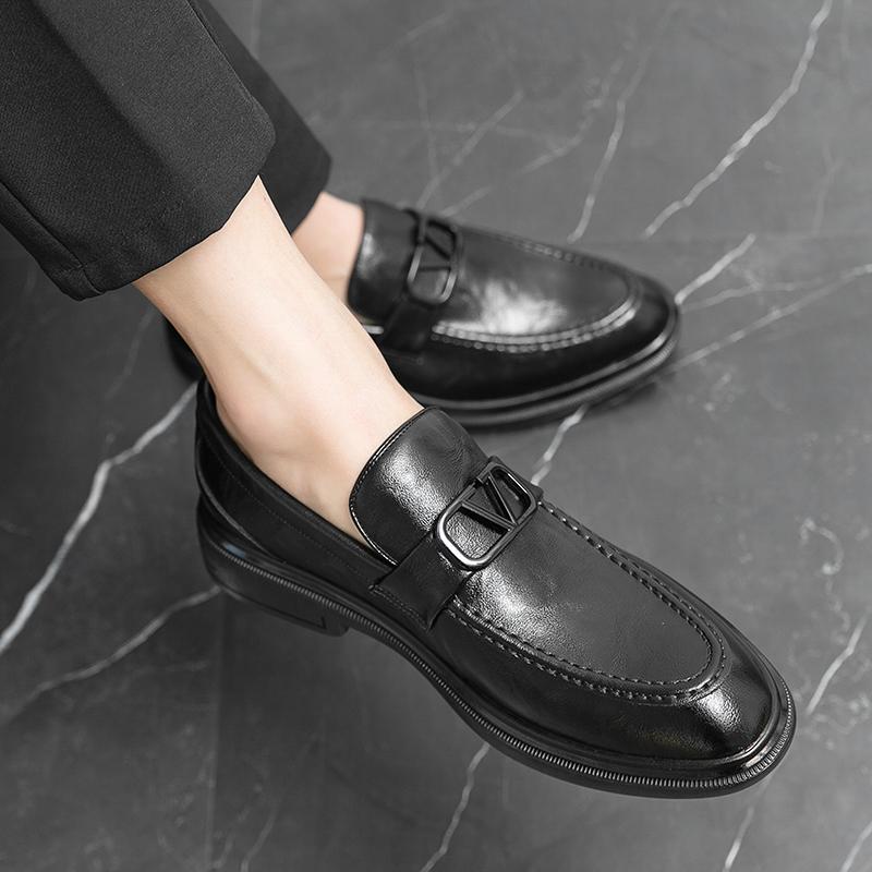 

Мужские туфли без застежек, деловые, офисные, из крокодиловой кожи, уличные, мужские, повседневные, с пряжкой, свадебные, вечерние, мужские туфли на плоской подошве 6.5 чёрный