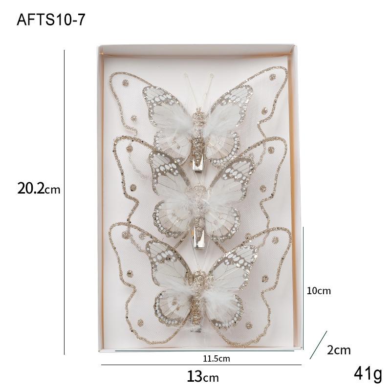 3Pcs New Christmas Decoration Butterfly Christmas Tree Pendant Glitter Simulation Butterfly Scene Atmosphere Props