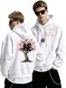 Pánská japonská třešeň Sakura Kanji Grafická mikina s kapucí Unisex Streetwear Dlouhý rukáv Stahovací mikina s kapucí