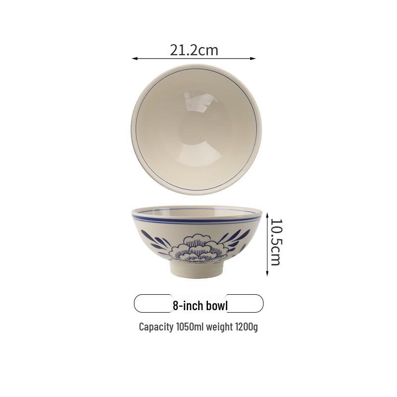 Traditional Lotus Ceramic Noodle Bowl