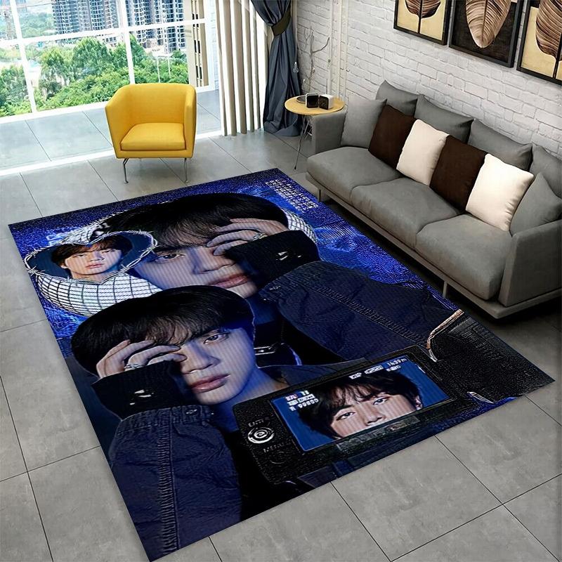 Kpop B-BTS Kim Seok Jin Singer Carpet Rug for Playroom Bedroom Living Room Sofa Home Decor,Area Rug Non-slip Floor Mat Gift