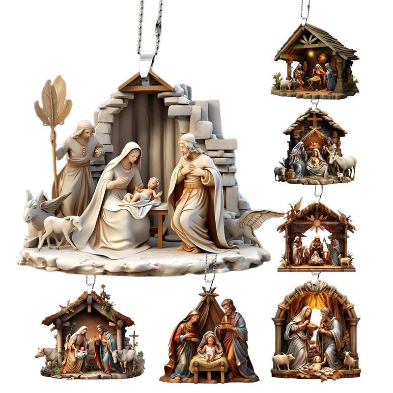 Nativity Scene Ornaments Christmas Tree Hanging Acrylic 3D the Birth of Jesus Decor Festive Sturdy Home Decor 2025 New Year Deco