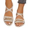Women's Flat Sandals with Elastic Back Strap Chain Accent Open Toe Slip On Summer Casual Footwear for Outdoor and Indoor Wear