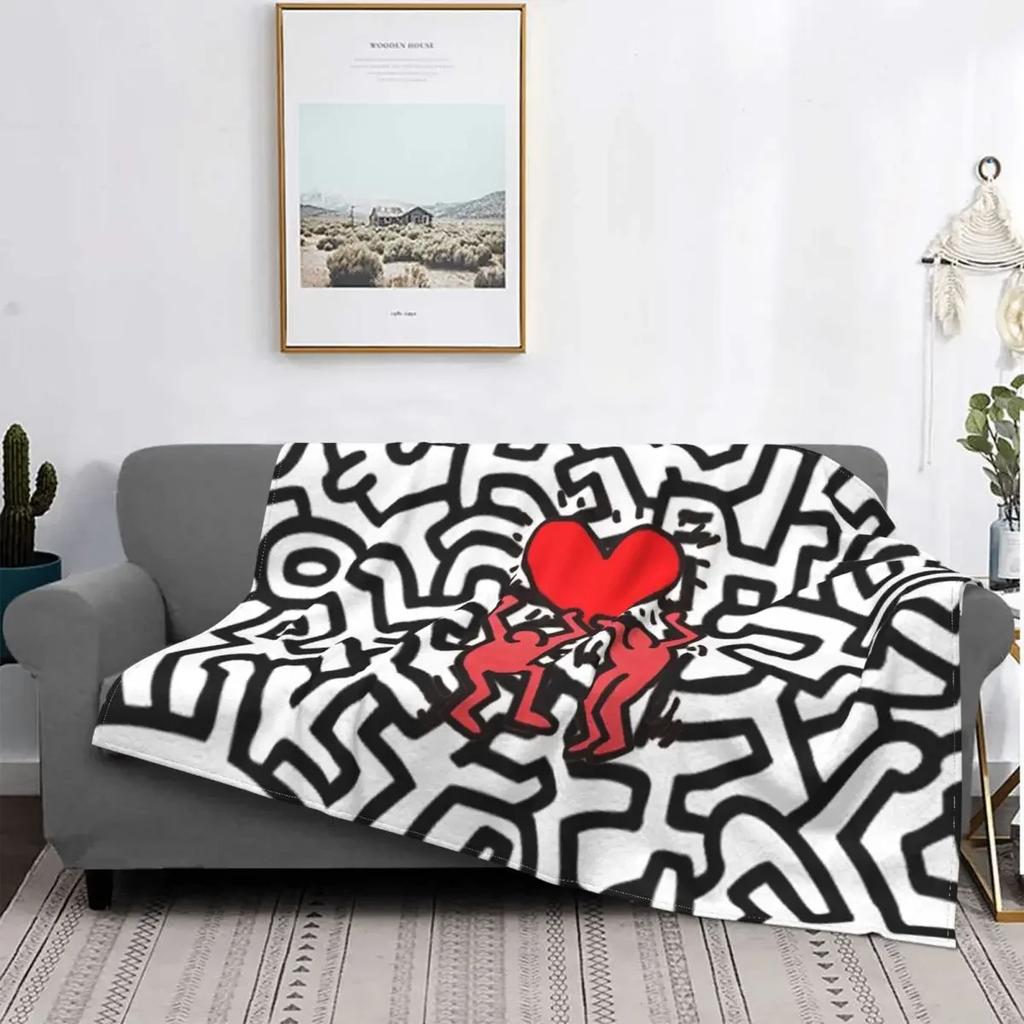 Dancing In The Wind Colorful Theme Flannel Throw Blanket Soft Cozy Haring Geometric Paintings Art for Bedroom Couch Home Decor