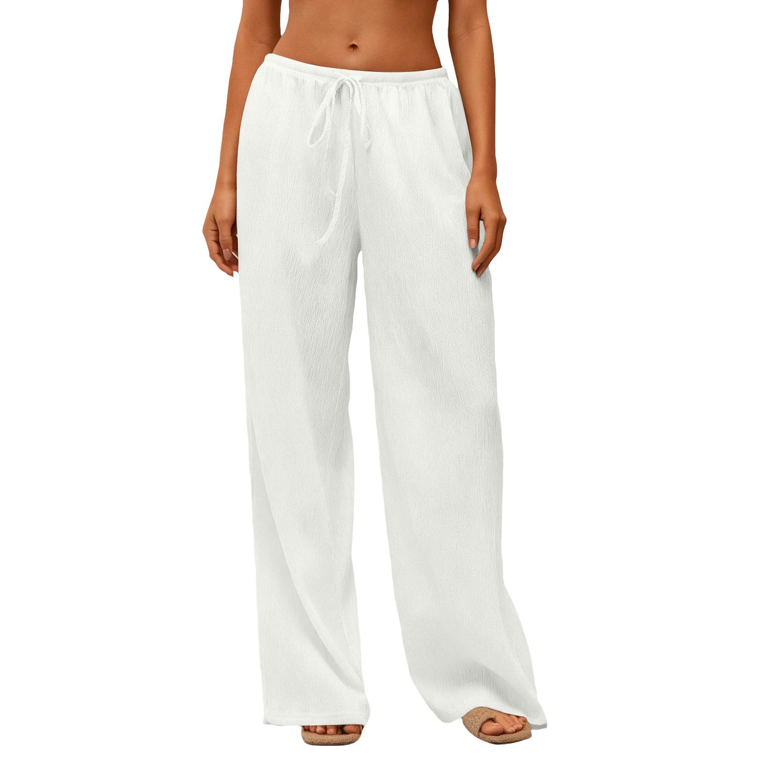 Women s Loose-fitting Wide-leg Pants, Textured Fabric, Stylish Straight-leg Wide-leg Pants S белый