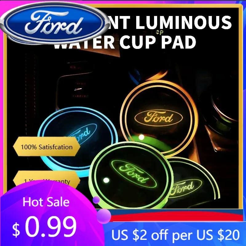 New 2026 Car Sticker For Ford 1/2pcs Car USB Charging Luminescent Cup Pad Interior Atmosphere Lamp For Ford Focus 2 3 mondeo mk3