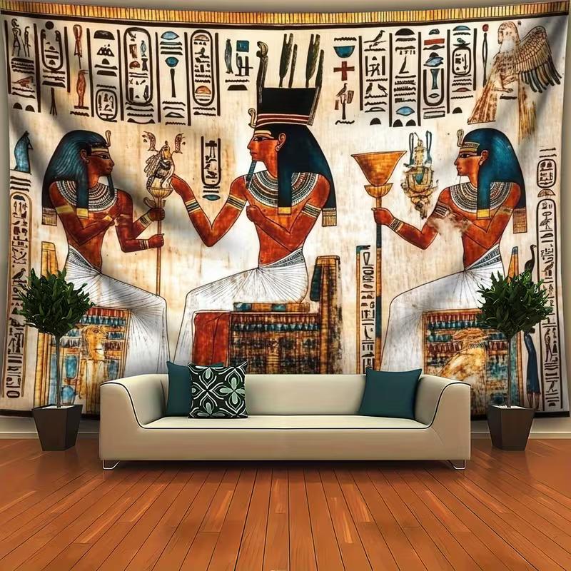 2D Vintage Egyptian Pharaoh Mural Wallpaper, Hieroglyphic Print Wall Covering for Living Room & Office