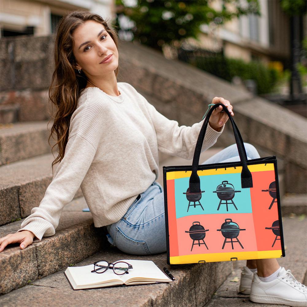 Cute Grill Pattern Tote Bag Portable Durable Casual Daily Outdoor Travel Handbag for Women