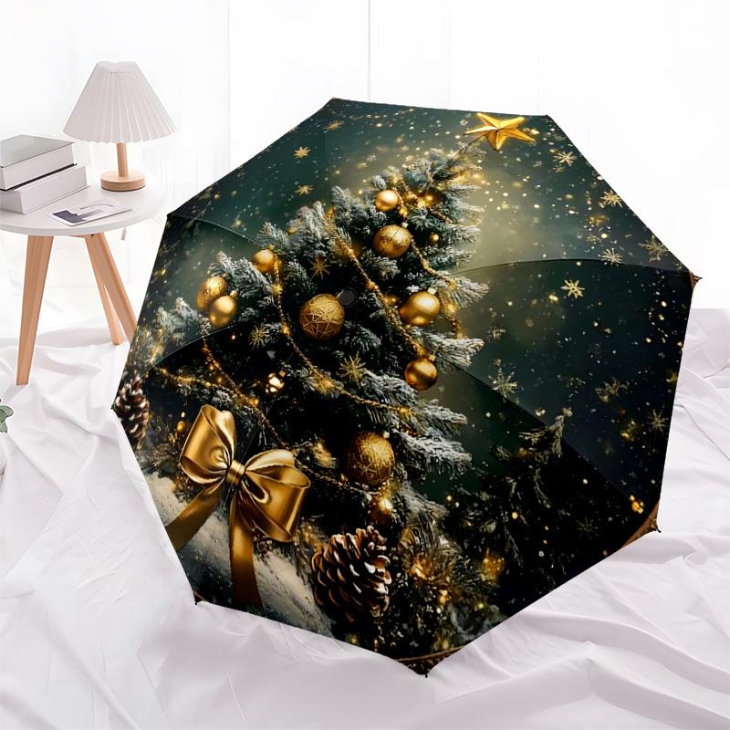1pc Golden Christmas Tree Decorations Umbrella with Plastic Handle,Suitable for All Seasons Home Travel Outdoor UmbrellaDD1302