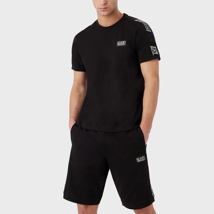 Emporio Armani Letter Logo Appliqué Round Neck Short Sleeve T-Shirt Men Tops Black 3RPT06-PJ02Z-1200