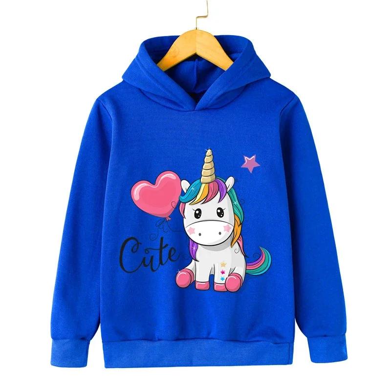 Autunno Inverno Carino Stampa Unicorno Felpa con Cappuccio Bambini Top Moda Sportiva Manica Lunga Casual Ragazzi Ragazza Pullover Felpa per Bambini Cappotti