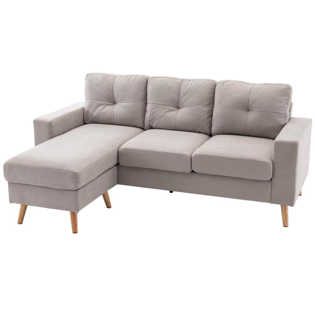 3 Seater Corner Sofa Linen Look Reversible Chaise Longue 193x136x85 Cm Light Gray