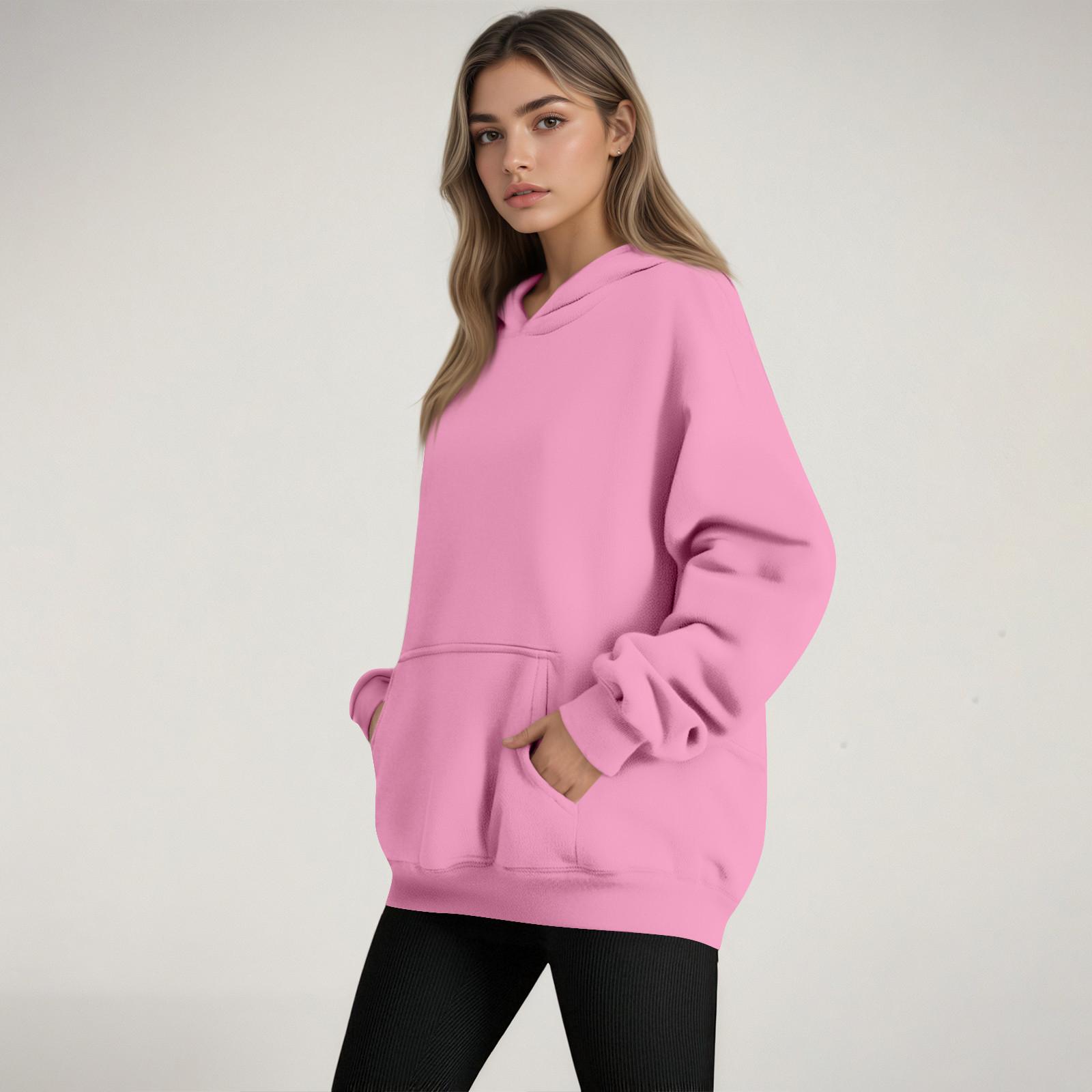 

Женская мода Женский легкий пуловер с длинным рукавом и карманами Худи XXXL розовый