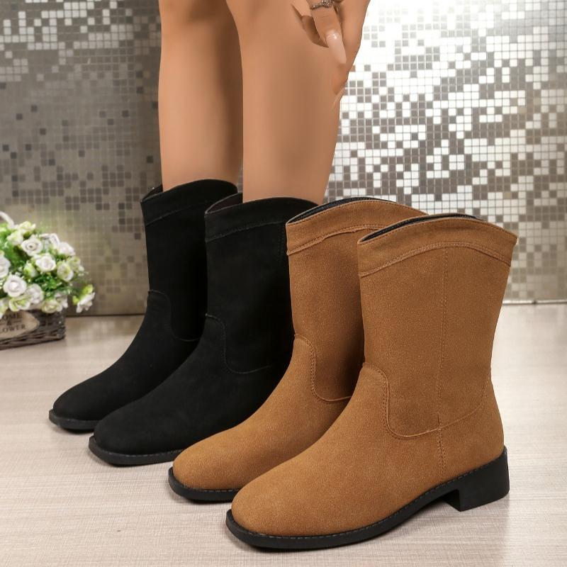 New Large Size Korean Temperament Style niche retro Fashion Versatile Women's boots round toe thick heel suede Comfortable boots