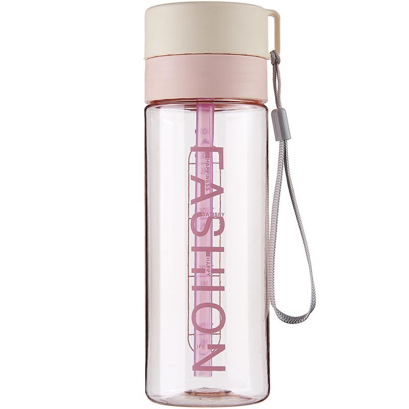 

Men Women Fitness Sports Water Bottle Shatter Proof Straw Cup Creative Portable Handle Plastic Cup for Student Dormitory 500ml
